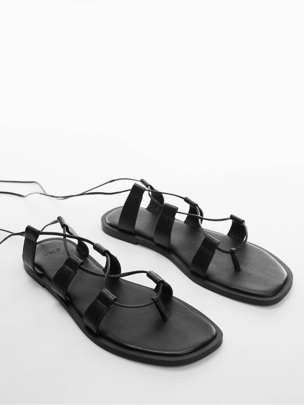 Mango Black Leather Lace Up Gladiator Sandals EU 37 US 6.5-7